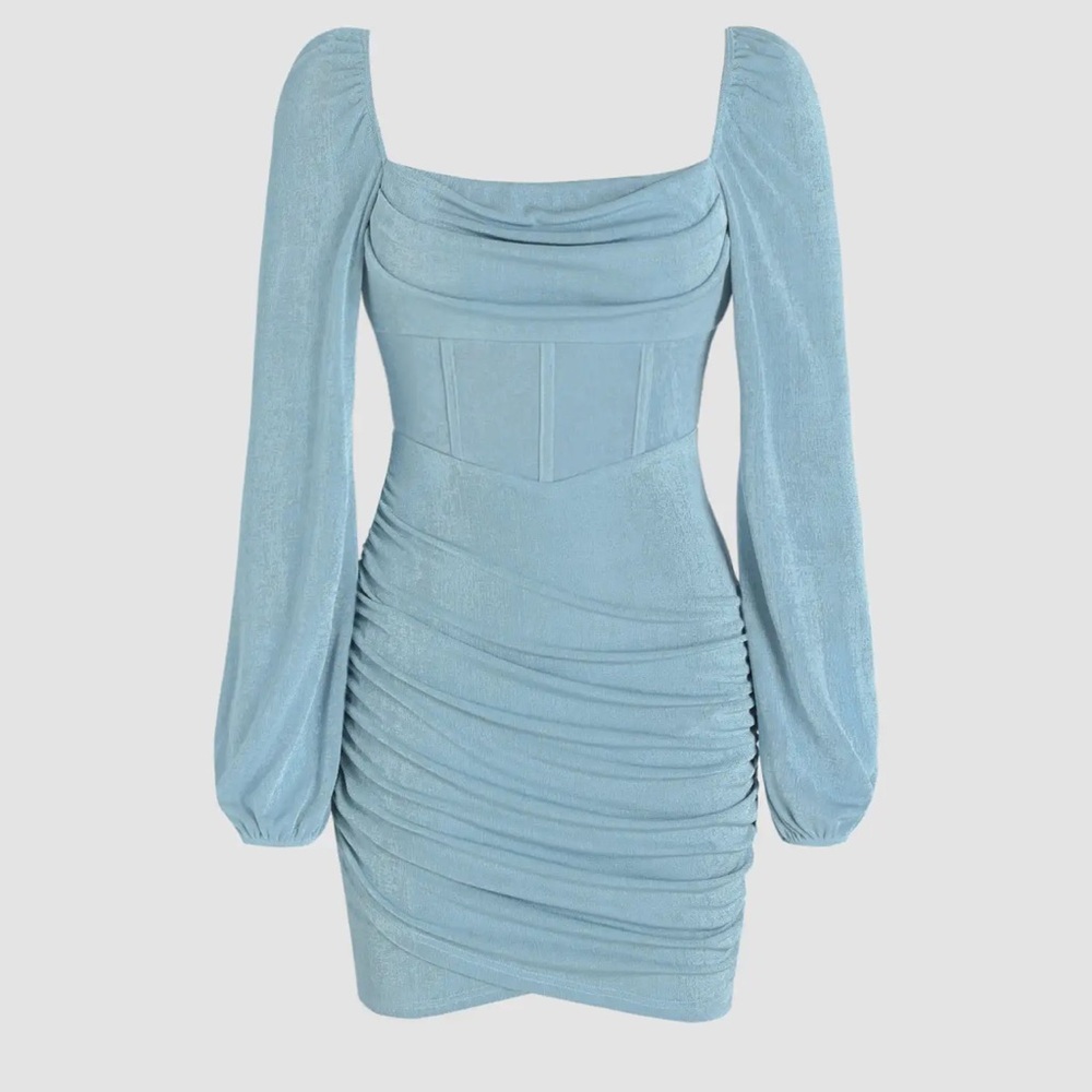 Elegant Blue Long Sleeve Dress